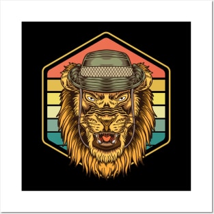 lion sunset wearing hat Posters and Art